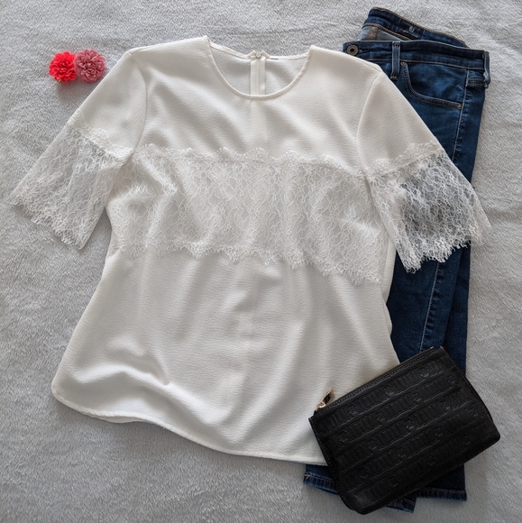 Zara Tops - Zara white lace short sleeve top (size M)